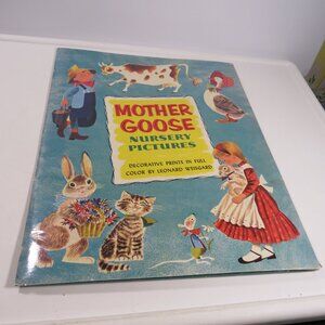 1957 Mother Goose Nursery Pictures by Leonard Weisgard (5) LAMINATED 16.5” tall